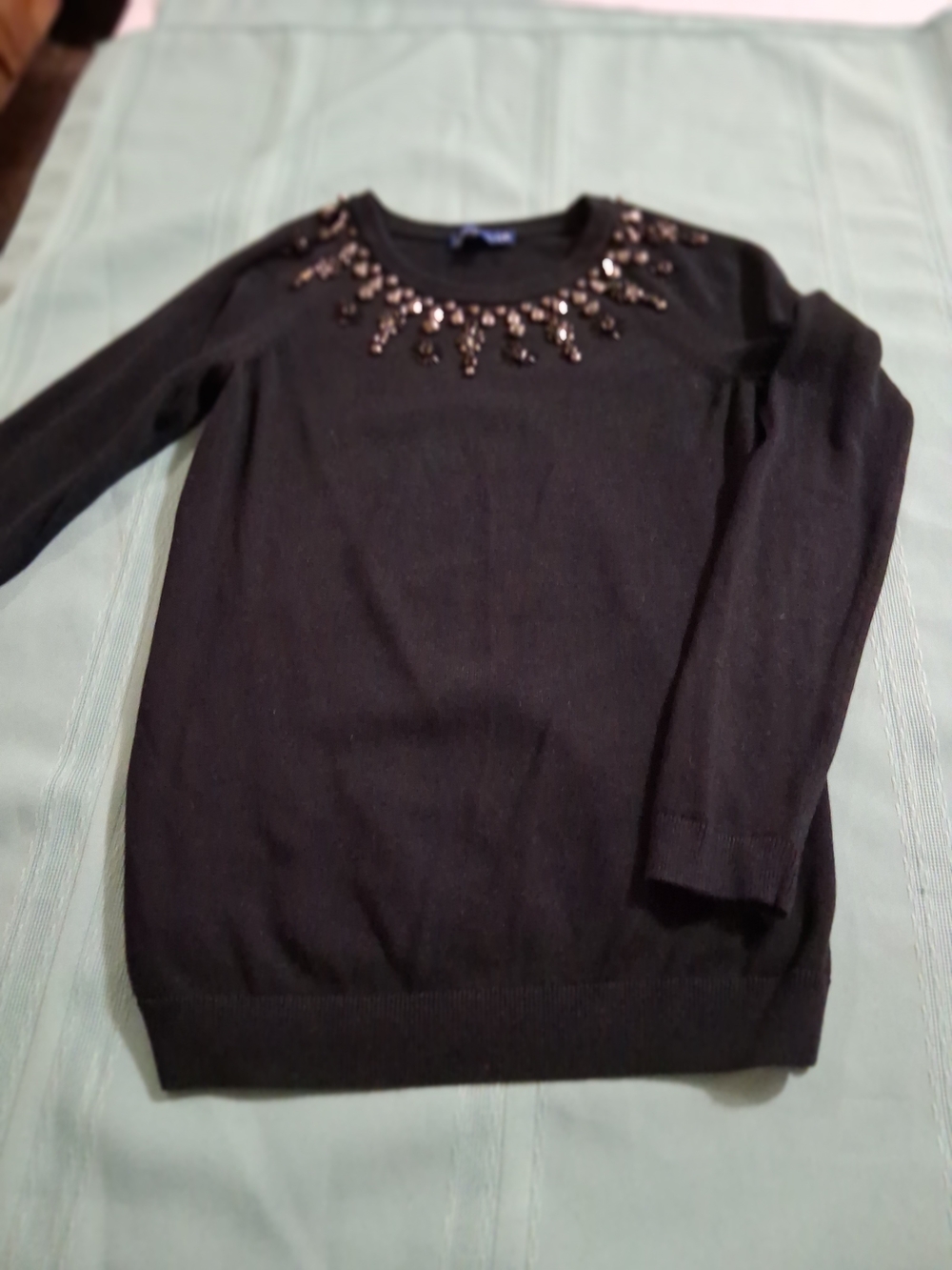 Talbots Black Crewneck Sweater with Beaded Neckline